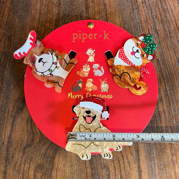 piper k Merry Christmas Adorable Holiday Dogs Set of 3 Hair Accessories Clips - Picture 3 of 6